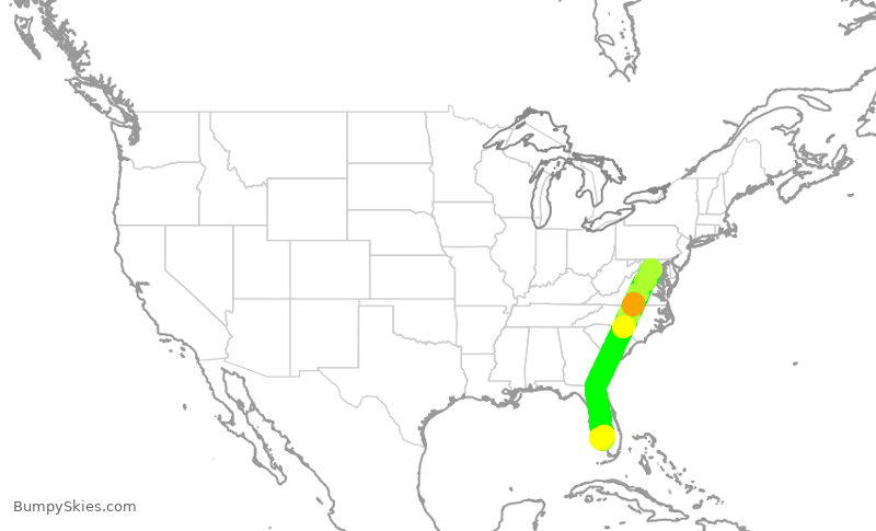 Turbulence forecast map for AAL2454, DCA to RSW