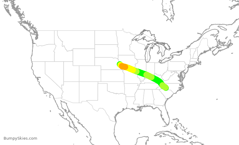 Turbulence forecast map for AAL2456, CLT to OMA