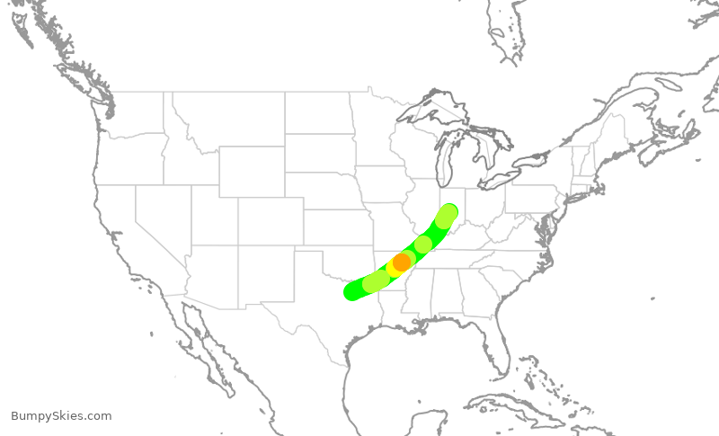 Turbulence forecast map for AAL2456, DFW to IND