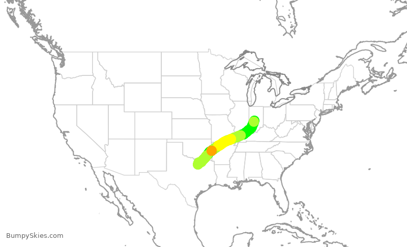 Turbulence forecast map for AAL2456, IND to DFW