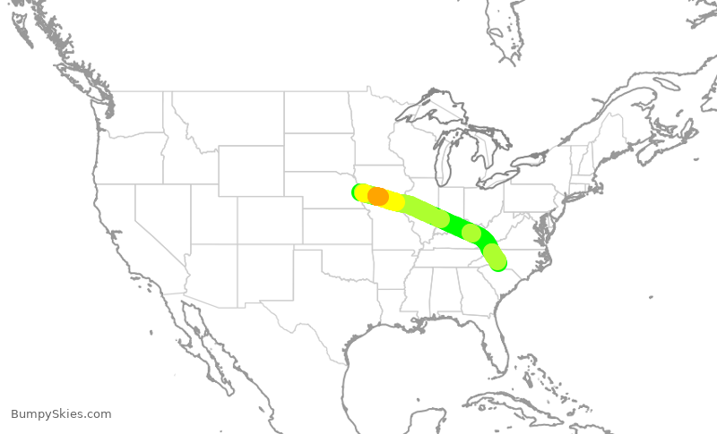 Turbulence forecast map for AAL2456, OMA to CLT