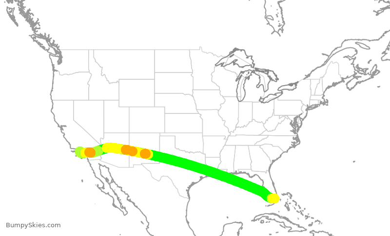 Turbulence forecast map for AAL2460, LAX to MIA