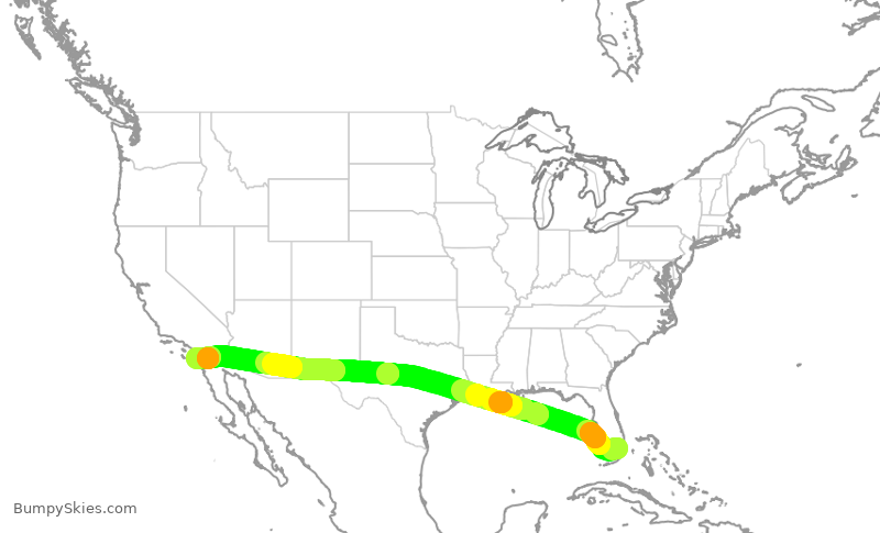 Turbulence forecast map for AAL2463, MIA to SAN