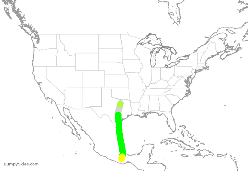 Turbulence forecast map for AAL2468, DFW to OAX