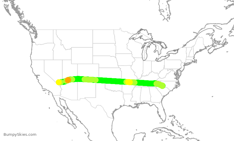 Turbulence forecast map for AAL2470, LAS to CLT