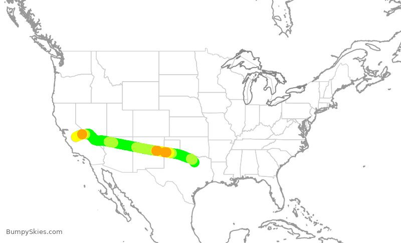 Turbulence forecast map for AAL2472, FAT to DFW
