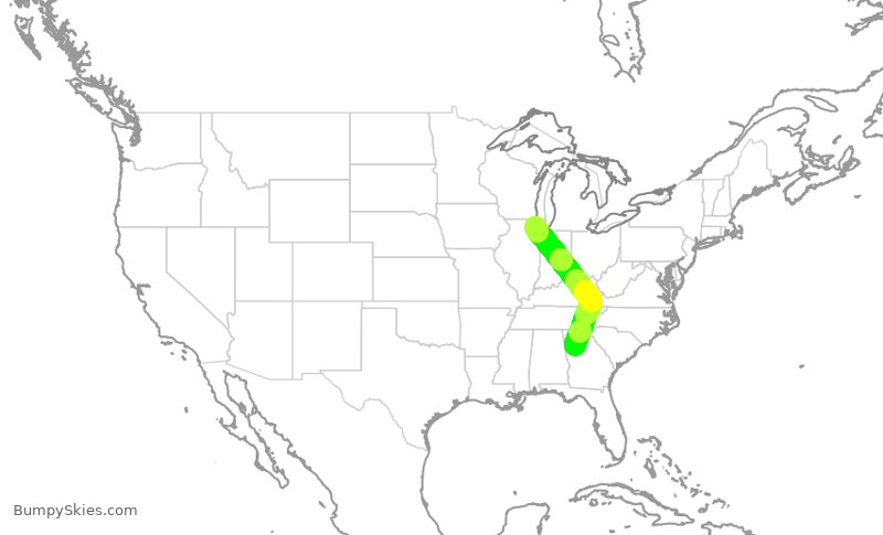Turbulence forecast map for AAL2472, ORD to ATL