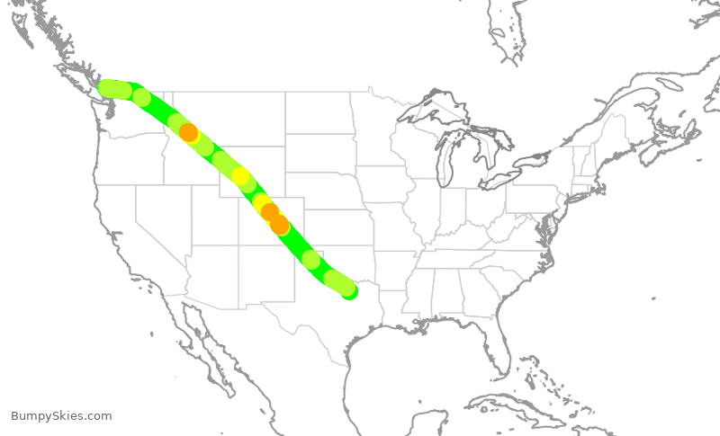 Turbulence forecast map for AAL2473, YVR to DFW