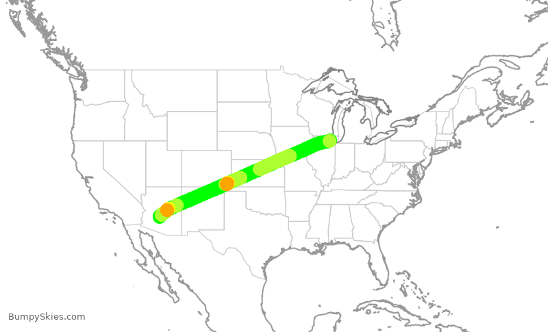Turbulence forecast map for AAL2474, ORD to PHX