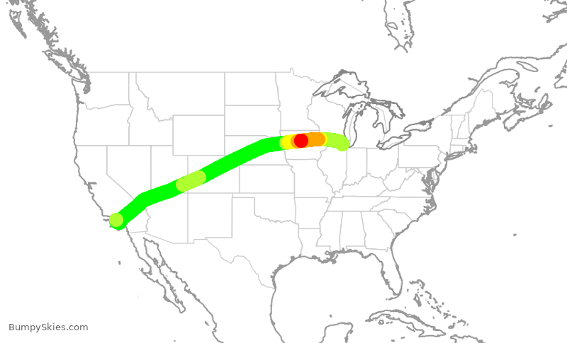Turbulence forecast map for AAL2475, LAX to ORD