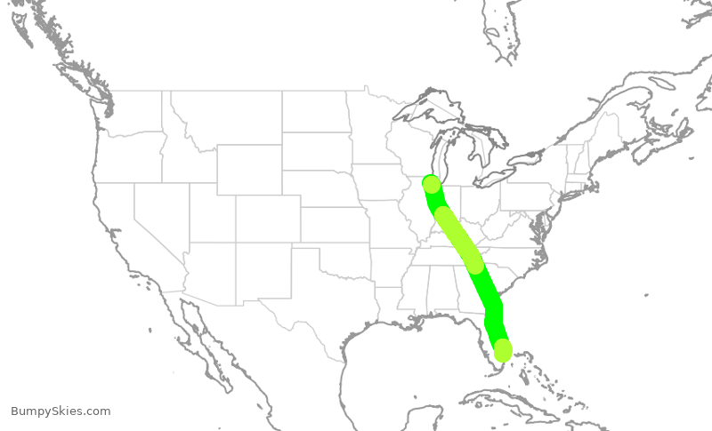 Turbulence forecast map for AAL2475, ORD to PBI