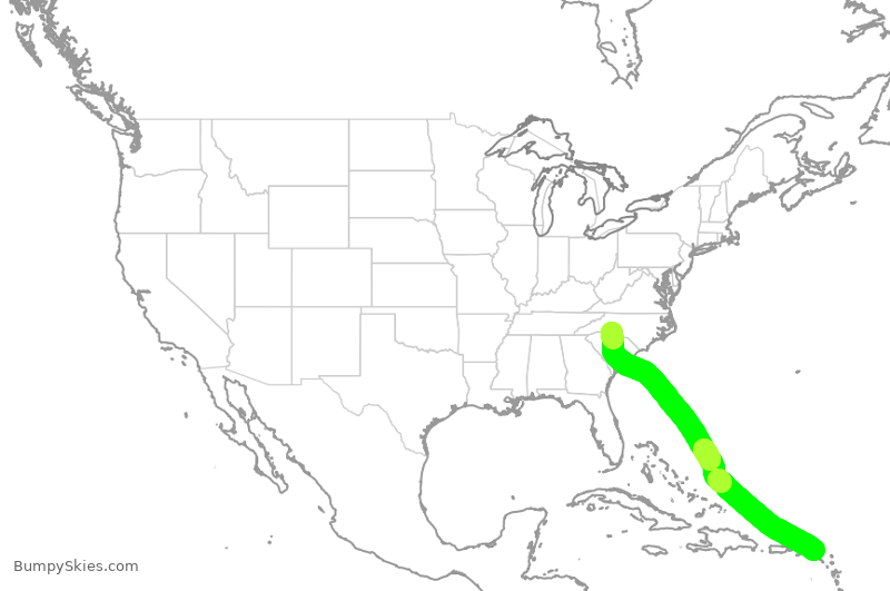 Turbulence forecast map for AAL2478, CLT to NCM
