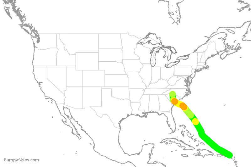 Turbulence forecast map for AAL2479, CLT to SXM