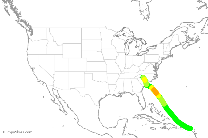 Turbulence forecast map for AAL2480, SXM to CLT