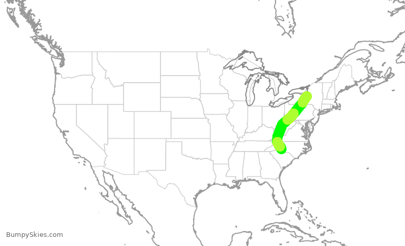 Turbulence forecast map for AAL2482, SYR to CLT