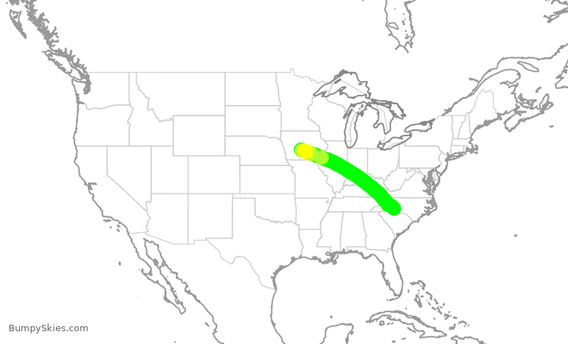 Turbulence forecast map for AAL2486, CLT to DSM
