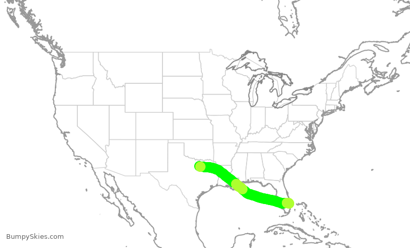 Turbulence forecast map for AAL2486, DFW to PBI
