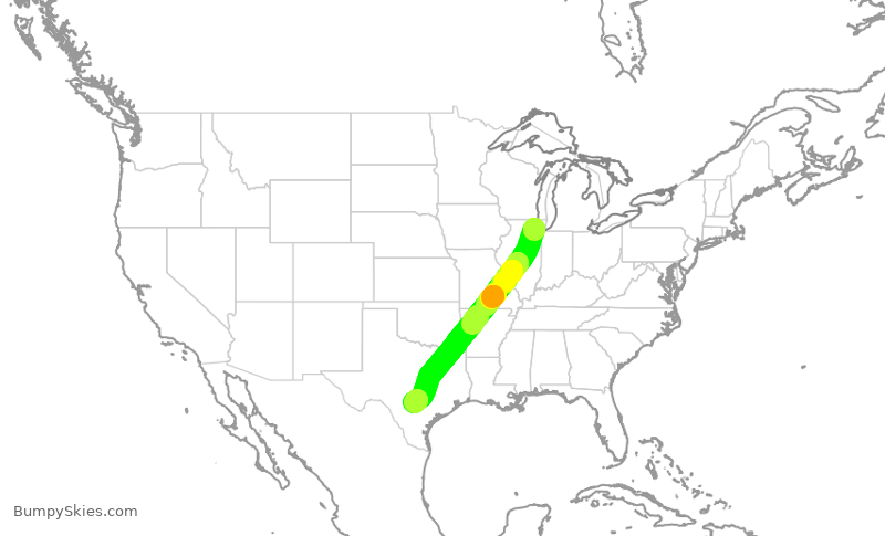 Turbulence forecast map for AAL2486, ORD to SAT