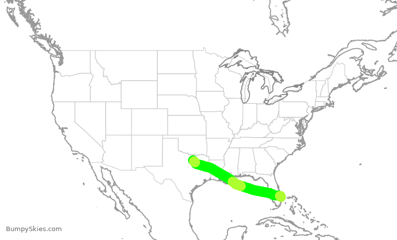 Turbulence forecast map for AAL2486, PBI to DFW