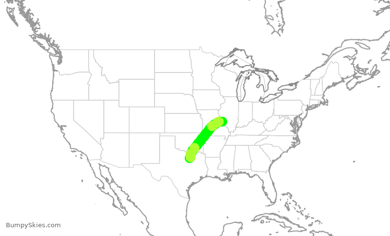 Turbulence forecast map for AAL2487, DFW to STL