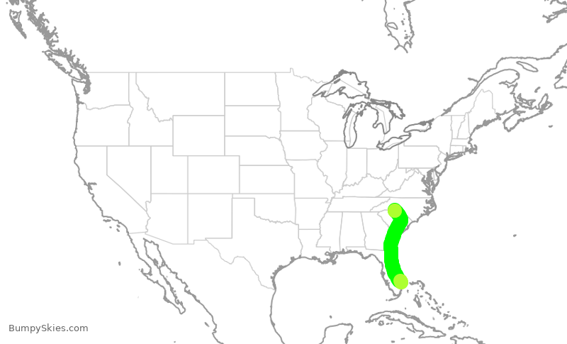 Turbulence forecast map for AAL2487, PBI to CLT