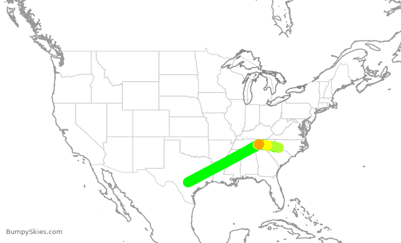 Turbulence forecast map for AAL2487, SAT to CLT