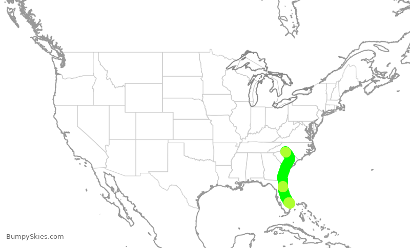 Turbulence forecast map for AAL2488, PBI to CLT