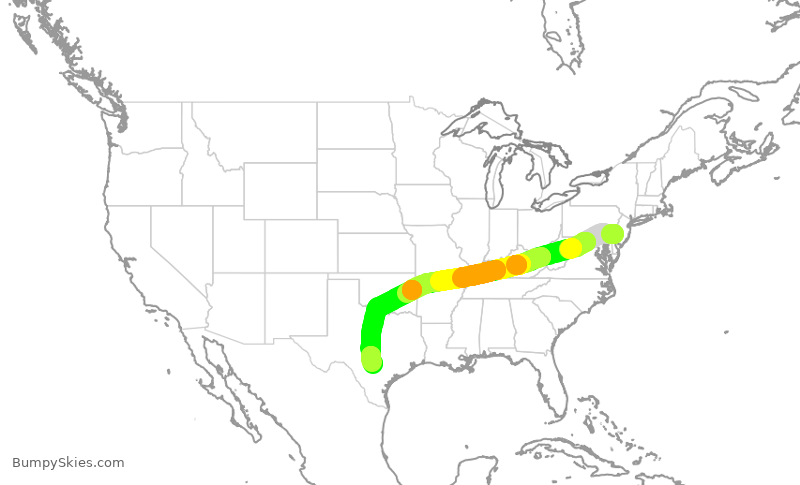 Turbulence forecast map for AAL2489, PHL to SAT