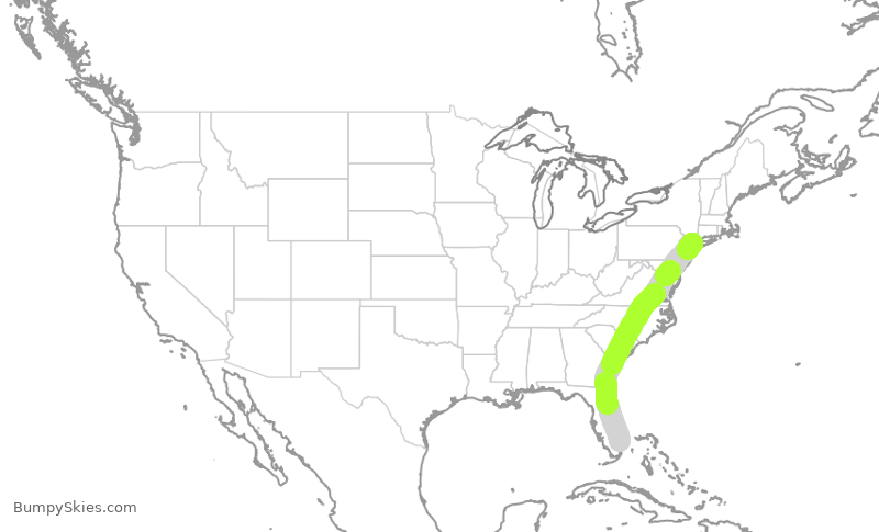 Turbulence forecast map for AAL2490, FLL to LGA