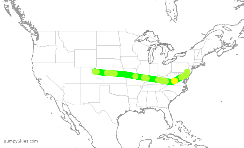 Turbulence forecast map for AAL2491, DEN to PHL