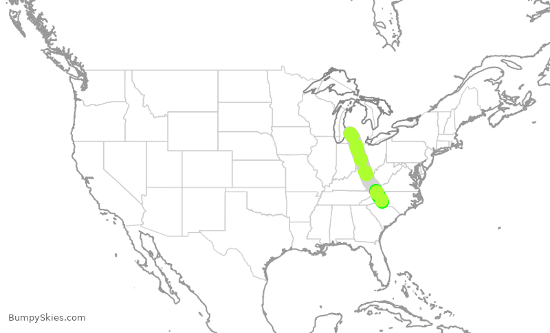 Turbulence forecast map for AAL2492, GRR to CLT