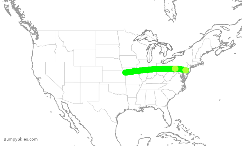 Turbulence forecast map for AAL2492, MCI to PHL