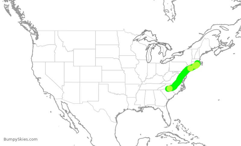 Turbulence forecast map for AAL2495, CLT to PVD