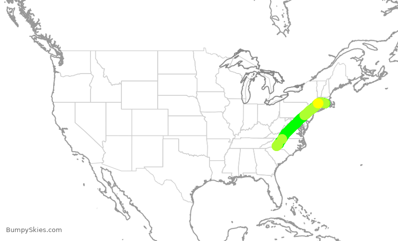 Turbulence forecast map for AAL2495, PVD to CLT