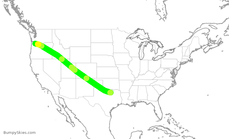 Turbulence forecast map for AAL2496, DFW to PDX