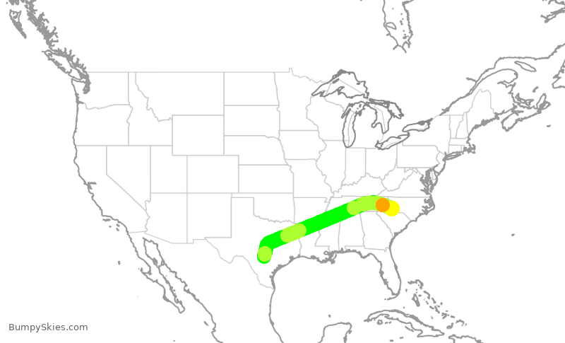 Turbulence forecast map for AAL2496, SAT to CLT