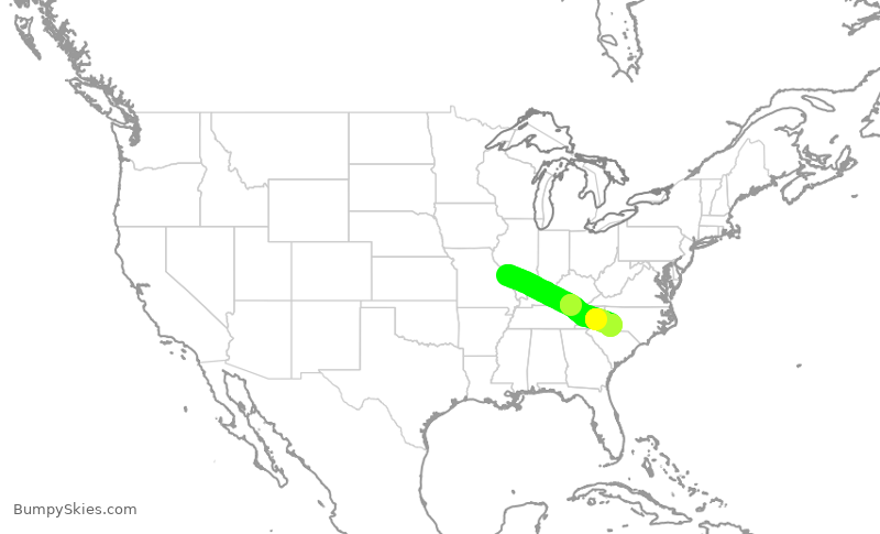 Turbulence forecast map for AAL2497, STL to CLT
