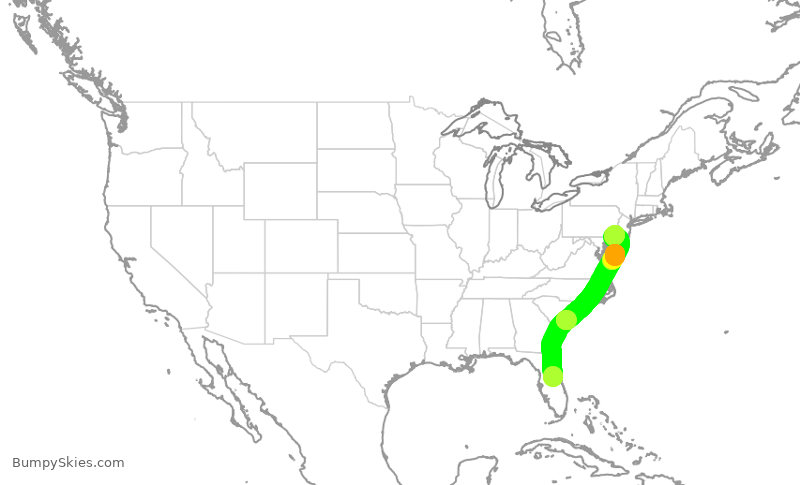 Turbulence forecast map for AAL2499, MCO to PHL
