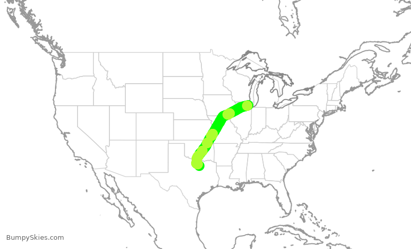 Turbulence forecast map for AAL2499, ORD to DFW