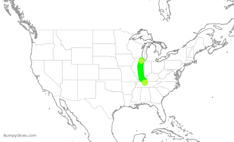 Turbulence forecast map for AAL2500, ORD to BNA