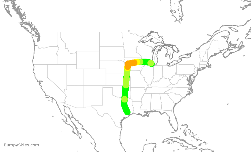 Turbulence forecast map for AAL2504, IAH to ORD