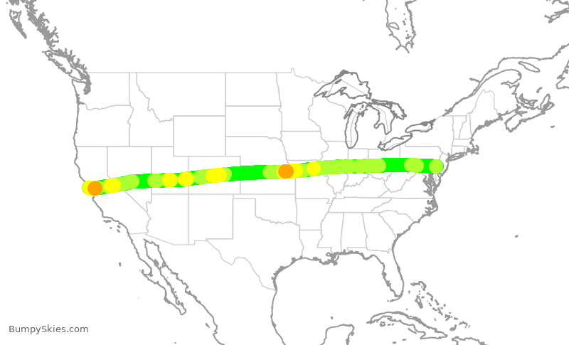 Turbulence forecast map for AAL2506, PHL to SFO