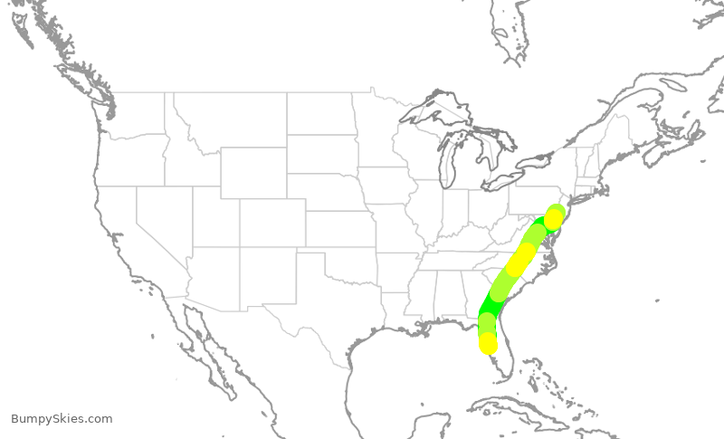 Turbulence forecast map for AAL2506, TPA to PHL
