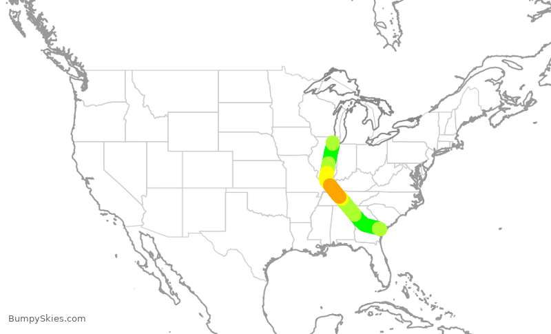 Turbulence forecast map for AAL2507, ORD to SAV