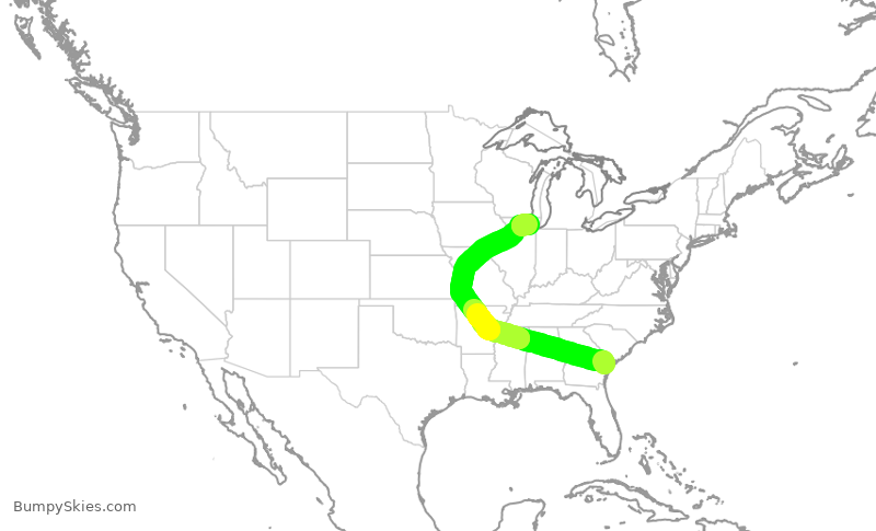 Turbulence forecast map for AAL2507, SAV to ORD