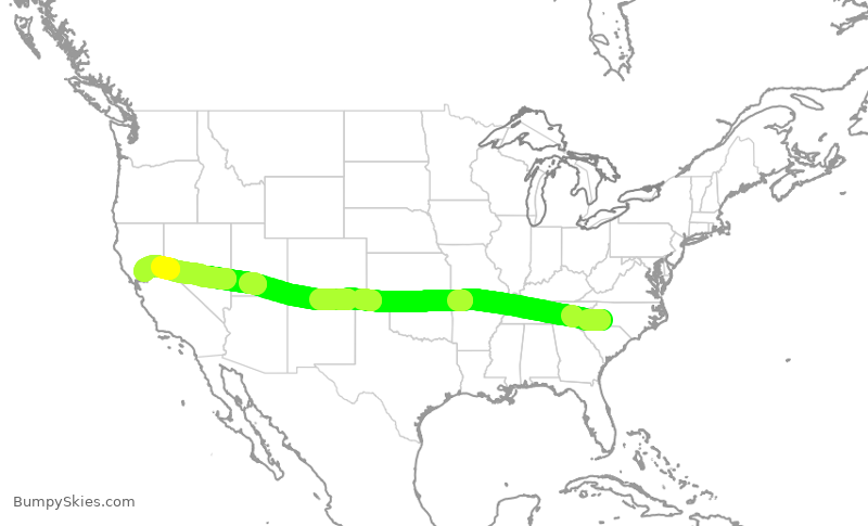 Turbulence forecast map for AAL2508, CLT to SMF