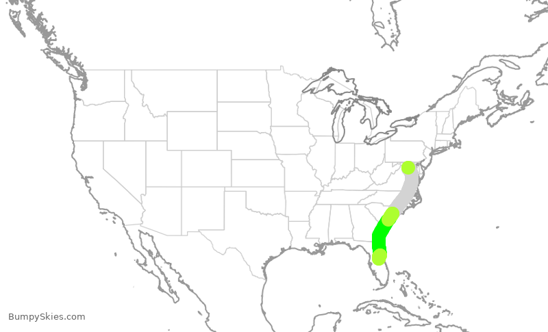 Turbulence forecast map for AAL2509, DCA to MCO