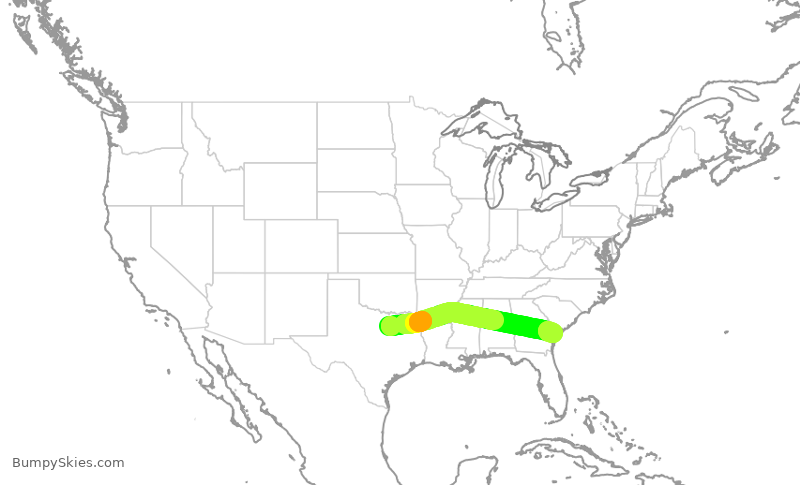 Turbulence forecast map for AAL2509, DFW to SAV