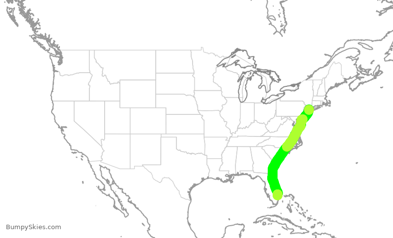 Turbulence forecast map for AAL2509, LGA to PBI