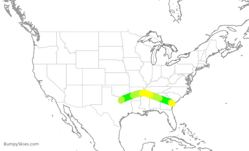 Turbulence forecast map for AAL2509, SAV to DFW